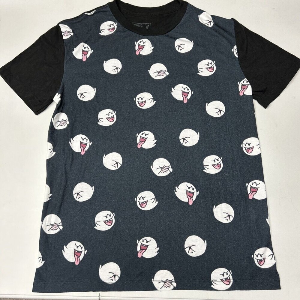 Mario Ghost Boo All Over Print Black T Shirt Adult Size M Halloween